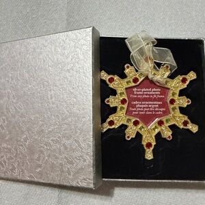 Silver-Plated Snowflake Ornament with Red Accents